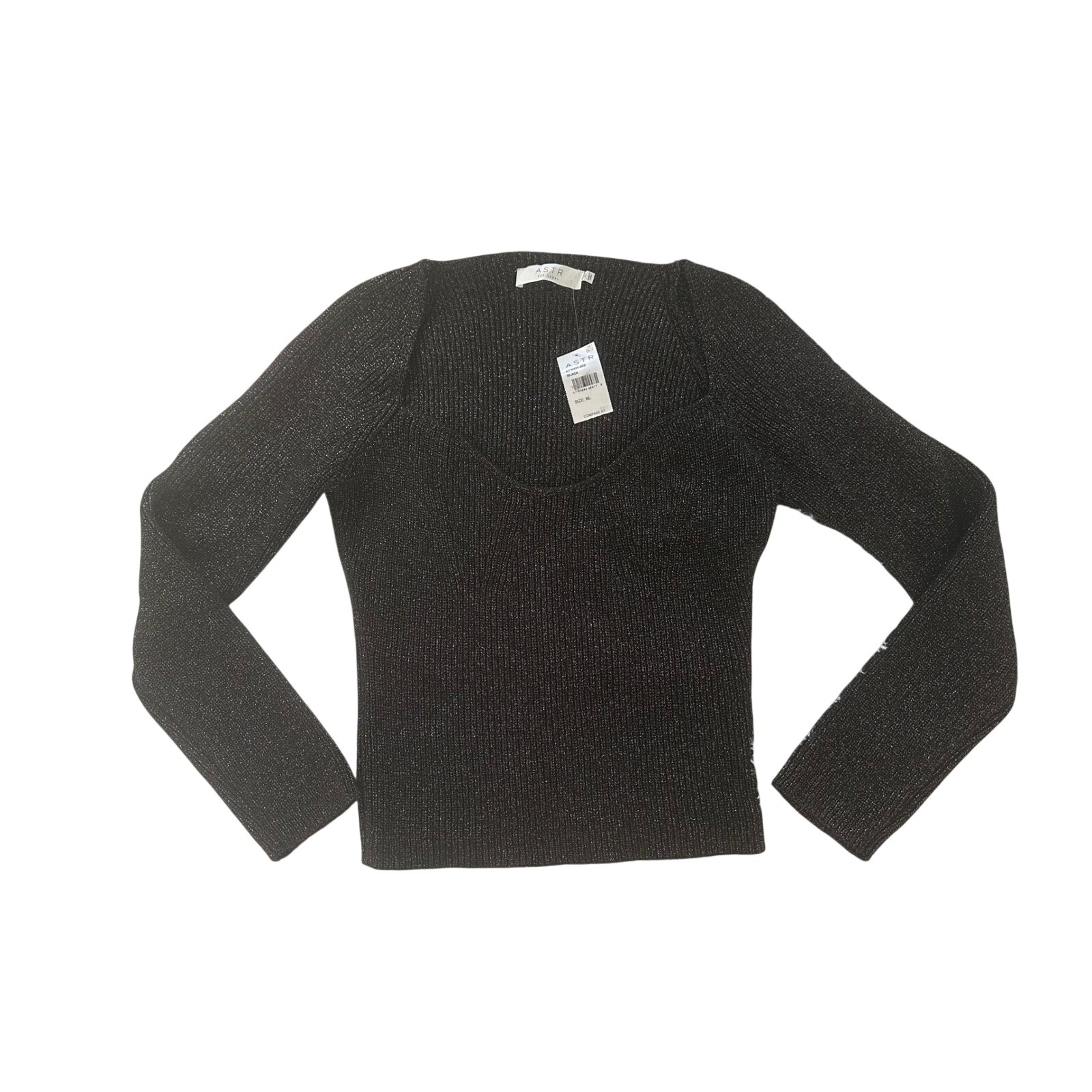 Astr The Label Black Gold Long Sleeve Square Neck Metallic Sweater Xl Nwt